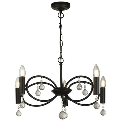Lampada A Sospensione A 5 Luci - Nera Con Dettagli In Cristallo