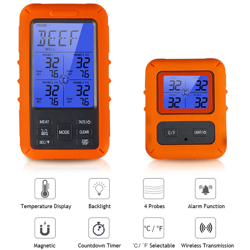 Termometro a doppia forchetta per alimenti touch screen senza fili 4 sonde 1 metro di distanza senza fili (senza batteria),sonda impermeabile en oferta