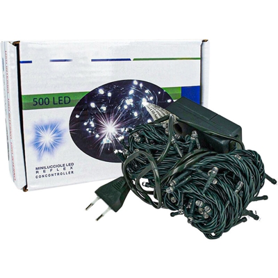 LEDLUX NN4540C Luci Per Natale Catena 500 Led 40M Colore Bianco Caldo Giallo IP44 Lucciole Decorative Natalizie Con Filo Verde