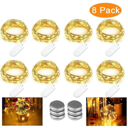 Luci a corda a batteria (confezione da 8) Luci a stringa 3M 30 LED Filo di rame impermeabile, decorazione leggera per l'anniversario di matrimonio di características