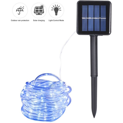 Stringa luminosa a tubo solare con 8 funzioni tubo trasparente per esterno in filo di rame color rame impermeabile,Blu 12 metri 1 luci - Blu 12 metri