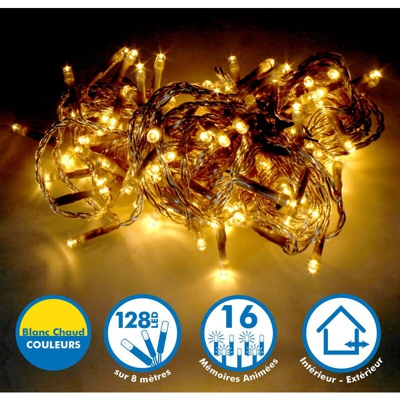 Ghirlanda luminosa 8 metri 128 LED - Bianco caldo per esterni