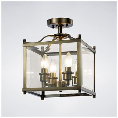 Soffitto Semi Filo A 4 Luci In Ottone Antico, Vetro