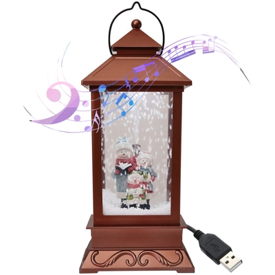 MT18B Three Snowmen-Bronze Christmas Little Lighthouse (senza batteria) con cavo USB, adattatore standard USA, 3 musica