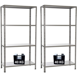 PACCO DOPPIO CON 2 SCAFFALI COMPLETI 75 X 30 X 138 CM 4 RIPIANI 40 KG - Grima en oferta