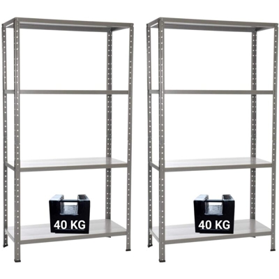 PACCO DOPPIO CON 2 SCAFFALI COMPLETI 75 X 30 X 138 CM 4 RIPIANI 40 KG - Grima