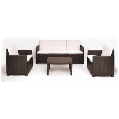 Salottino Con 2 Poltrone 1 Divano Ed 1 Tavolino Con Cuscini Color Marrone