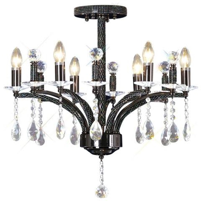 Sospensione Semi Filo Soffitto 6 Luci Cromo Nero, Cristallo