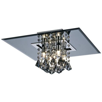 Filo Plafoniera Quadrata 5 Luci G9 Cromo Lucido, Specchio Fumè, Cristallo Fumè