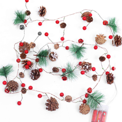 Decorazione natalizia ago di pino pigna rossa luce bianca calda 2,2 metri 20 luci a LED ghirlanda di filo di rame (senza batteria) en oferta