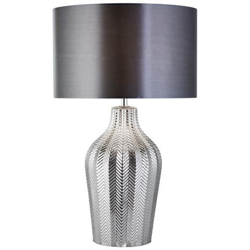 Lampada Da Tavolo A 1 Luce Con Paralume A Tamburo Grigio E Base In Vetro Rigato Fumé en oferta