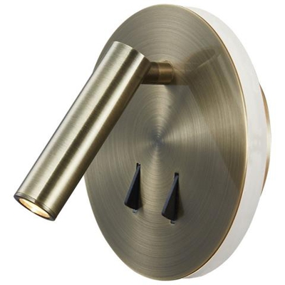 Lampada Da Parete + Lettura, Led 6w + 3w, 3000k, 620lm Totali, Accensione Singola, Ottone Antico