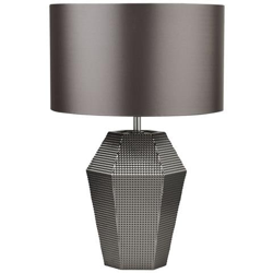 Lampada Da Tavolo In Vetro Fumé Con Paralume A Tamburo Grigio precio