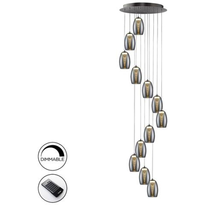 Telecomando Cromato A Sospensione A Soffitto A Goccia In Cristallo A Spirale Dimmerabile A 12 Luci A Led