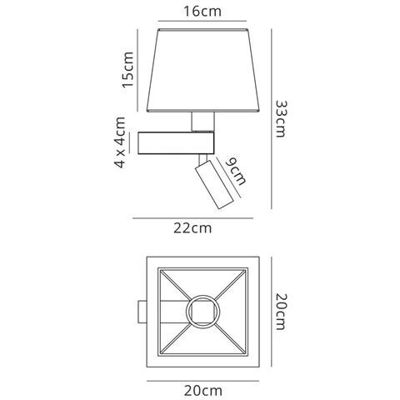 Applique 1 Luce (paralume Venduto Separatamente) E27 + Luce Di Lettura 3w Led Bronzo 4000k, 200lm,