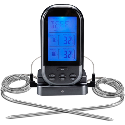 TS-K32-B Termometro per barbecue a doppio spiedo senza batterie,nero - nero