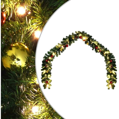Ghirlanda di Natale Decorata con Palline e Luci a LED 5 m - Verde - Vidaxl