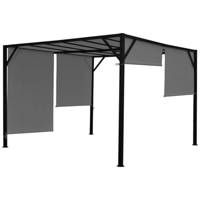 Gazebo Pergola Baldacchino Apribile Baia Acciaio Poliestere Grigio 4x4m
