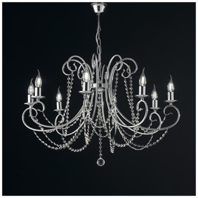 Lampadario In Ferro Cromato 8 Luci Con Strass Ottagonali Barocco