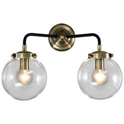 Lampada Da Parete Industriale E Retrò Bronzo Antico, Nero A 2 Luci Con Paralume Trasparente, E14 características