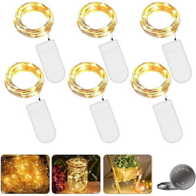 Stringa Luci LED a Batteria, 6 pezzi 2M 20LED Catena Luminosa Filo Rame Ghirlanda Luminosa con Telecomando, Impermeabile Lucine Led Decorative Per