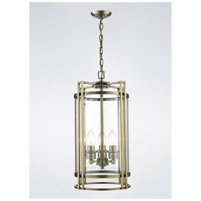 Soffitto A Sospensione Lanterna 3 Luci Ottone Antico, Vetro