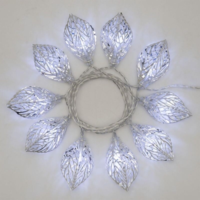 Lotti Importex - 10 luci di natale led bianco foglia argento a batteria filo trasparente decoro albero (luce calda)