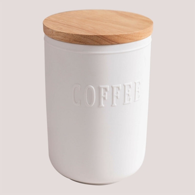 Barattolo di caffè Treska Bianco Cerámica - Madera de Caucho - Sklum