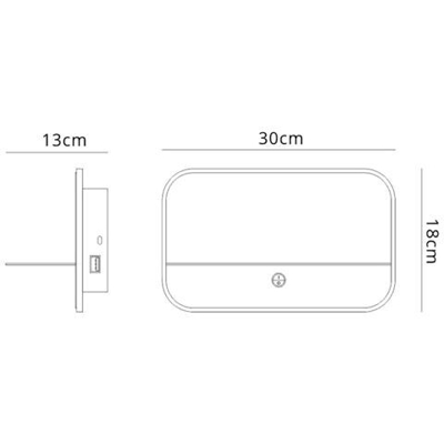 Mensola Applique Con Prese Usb, Led 18w, 3000k, 1400lm, Nero Opaco