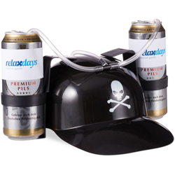 Elmetto Porta Birra con Stemma dei Pirati, per 2 Lattine, Gadget per Carnevale, Cappello per Bibite con Teschio, Nero precio