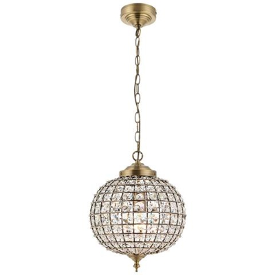 Lampadario A 1 Luce A Soffitto Mappamondo In Ottone Antico, Vetro, Attacco E27