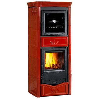TermoNicoletta Forno DSA Stufa a Legna Rivestimento Maiolica Potenza Termica Nominale 13.5 kW 390 m3 Riscaldabili Colore Bordeaux