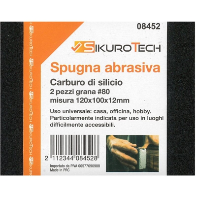 Spugna abrasiva 08452 120x100 grana 80 in carburo di silicio 2 pezzi - Sikurotech