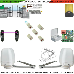 Securvera - Motori Braccio Snodato Articolato 220 V 250 NM Apricancello Automatico Compasso Cancello 5 MT 2 Ante da 0,5 Fino a 2,5 Metri Centrale 5 precio