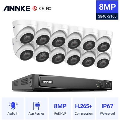 ANNKE Sistema di videosorveglianza di rete PoE 4K Ultra HD, NVR di sorveglianza 4K a 16 canali con compressione video H.265 +, telecamere IP a