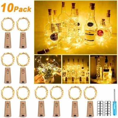 LITZEE 10 Pack 25 bottiglie LED da 2,5 m Luce bianca calda, Bottiglia, Luci LED per bottiglia di vino fata, Decorazione bottiglia, Festa, Vacanza,