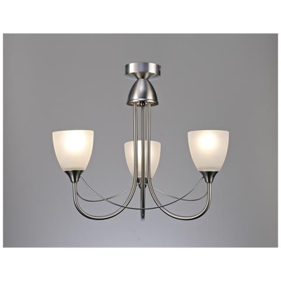 Sospensione A Soffitto 3 Luci E14 Nichel Satinato, Vetro Opalino