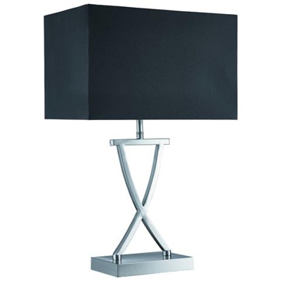 Lampada Da Tavolo 1 Luce Argento Satinato Con Paralume Nero, Attacco E14