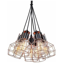 Lampada A Sospensione Industriale E Retrò Nera, 6 Luci In Rame Con Paralume In Filo, E27 en oferta