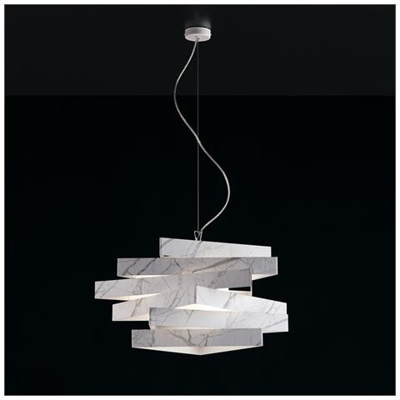 Sospensione In Ferro Laccato Bianco Con Rivestimento In Pvc Effetto Marmo Cm 60