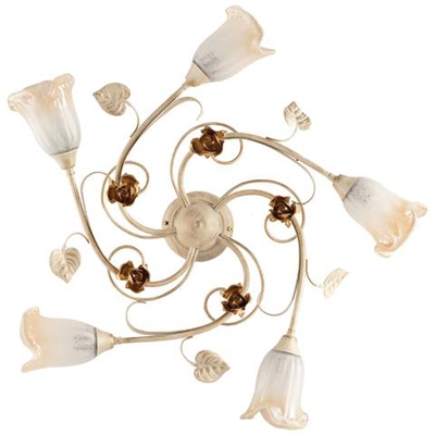 Plafoniera In Ferro Battuto Avorio Oro Rose 5 Luci