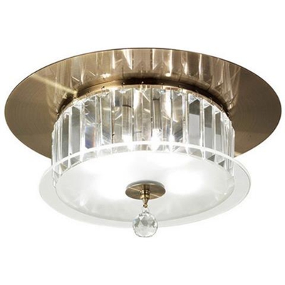 Plafoniera Rotonda 4 Luci Ottone Antico, Vetro, Cristallo