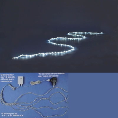 Cascata di luce 105 led luce fredda cavo trasparente da esterno decorazione natale natalizia