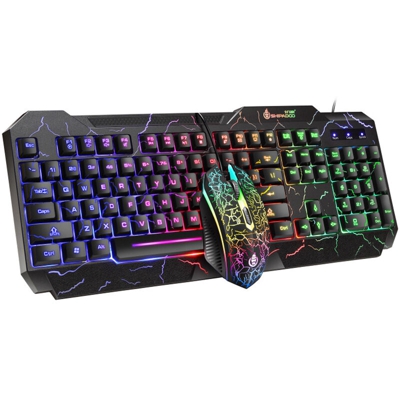 Tastiera da gioco QWERTY con sensazione meccanica + mouse impermeabile cablato con luce colorata 104 tasti