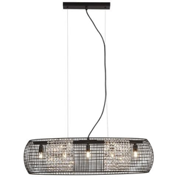 Sospensione Ovale Nera A 5 Luci Con Pannelli In Cristallo en oferta