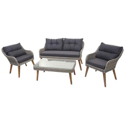 Salottino Da Esterno Hwc-h64 Polyrattan Legno Di Acacia Spun Poly Cuscini Grigio Scuro