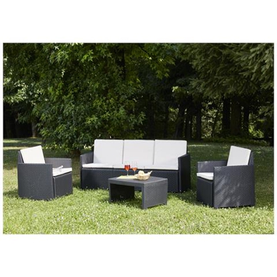 Salottino Con 2 Poltrone 1 Divano Ed 1 Tavolino Con Cuscini Color Antracite