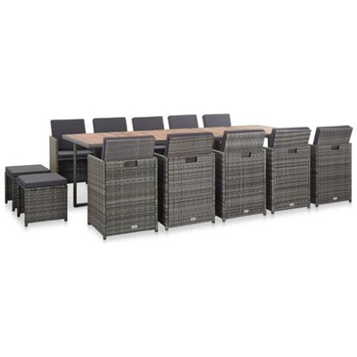 Set Da Pranzo Da Giardino 15 Pz E Cuscini Polyrattan Antracite