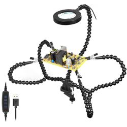 Morsetto da tavolo Supporto per saldatura PCB 3X Lente d'ingrandimento 3 colori Lampada illuminata Saldatura Aiuto manuale Braccio flessibile en oferta