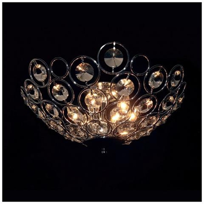 Plafoniera Classica Filo Cromo 6 Luci Con Paralume Cristallo, Attacco E14